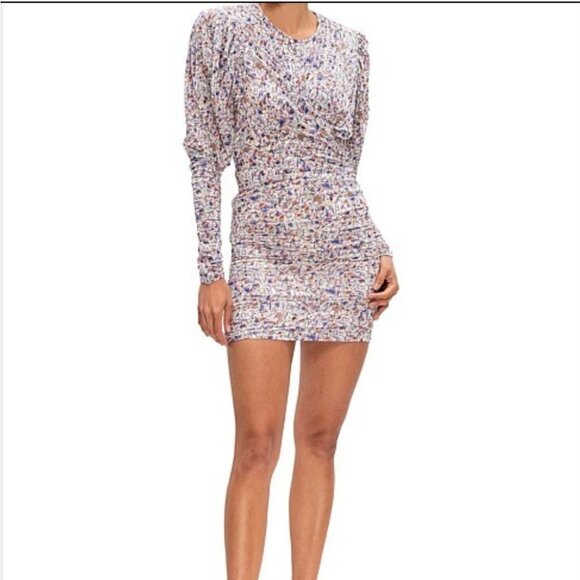 Isabel Marant NWT Ghita Printed Multi drape jersey mini dress puff shoulders 40 - Picture 13 of 16